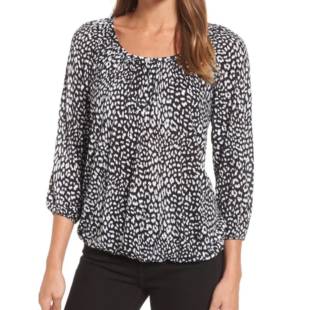 MICHAEL Michael Kors cheetah print peasant top w/ an elastic waistband & sleeves